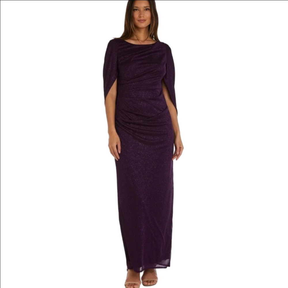 R&M Richards Elegant Long Sleeve Purple Dress